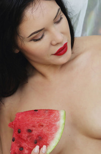 Nude Black Fox With Watermelon